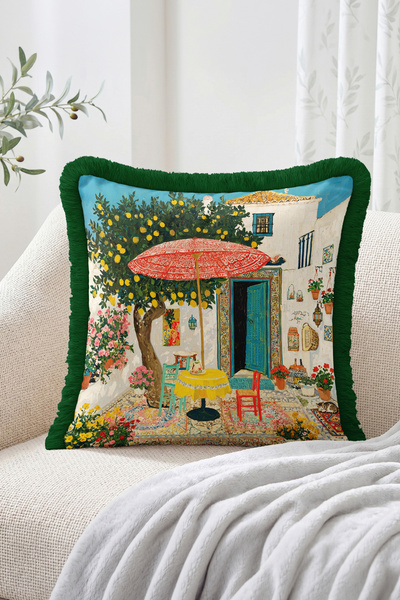 Realhomes Mediterranean Courtyard Lemon Tree and Red Umbrella Illustrated Fri...
