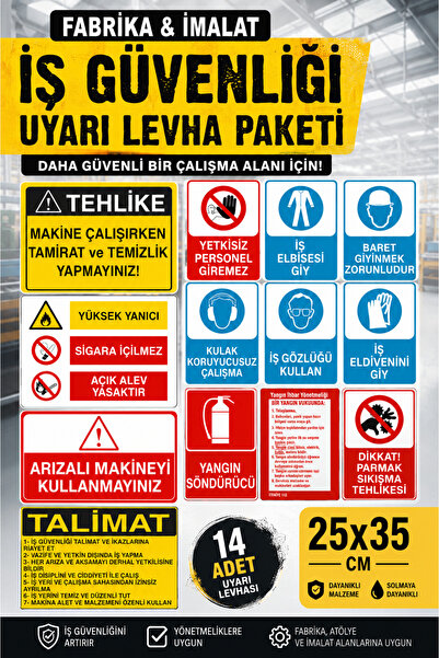 Adabilsa İş Güvenliği Uyarı Levhası Paketi 14'lü Set 25x35 cm 3 mm Dekota Pla...