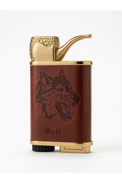 AZİMKARTİCARET Wolf Premium Metal Gazlı Çakmak – Kurt Desenli Lüks Deri Görün...