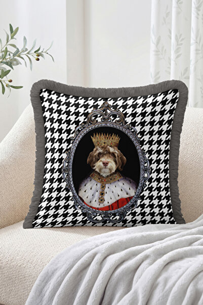 Realhomes Crowned and Royal Costume Dog Portrait with Houndstooth Pattern Fri...