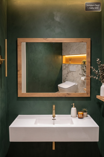 MONTESEV 76x54 cm Antik Ahşap Yatay Dekoratif Ayna Banyo Oda Lavabo Wc Dresua...