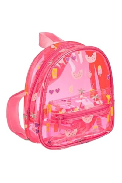 CATIANO Rucsac transparent roz cu model cu sclipici, fructe și înghețată 18x6...
