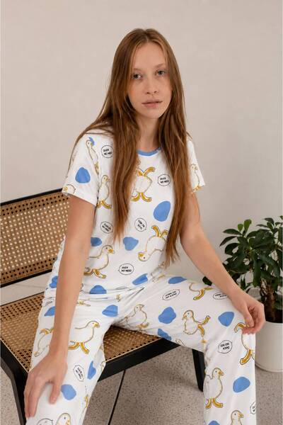 MODABOX Women's 100% Cotton Sunny Mood Patterned Relax Fit Short Sleeve Botto...