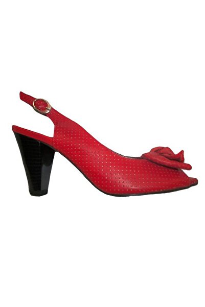 OEM Sanda casual de culoare rosie, cu toc mediu si varf decupat