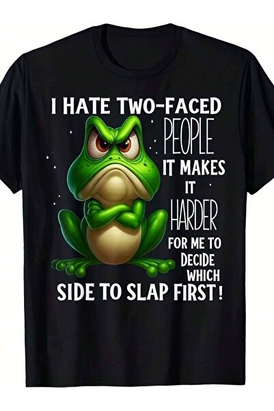 4Car تي شيرت رجالي بطباعة 'I HATE TWO-FACED PEOPLE' من Angry Frog، مقاس كبير،...