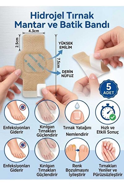 MOR SALKIM HOME Tırnak Mantarı Bandı, Hidrojel Tırnak Bakımı bandı 7 Adet