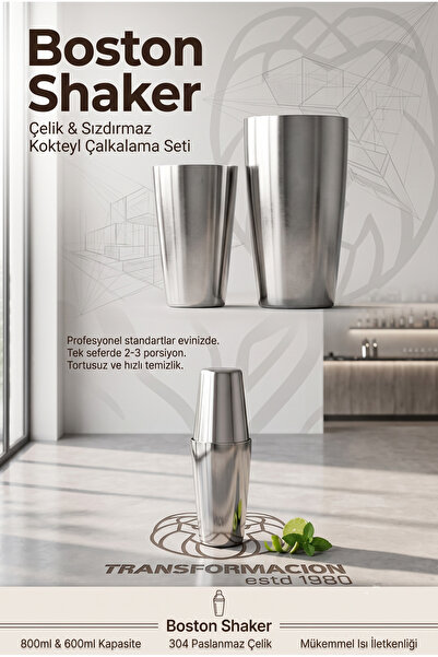 Transformacion Boston Shaker 2 Parçalı 800ml & 600ml Sızdırmaz Kokteyl Çalkal...
