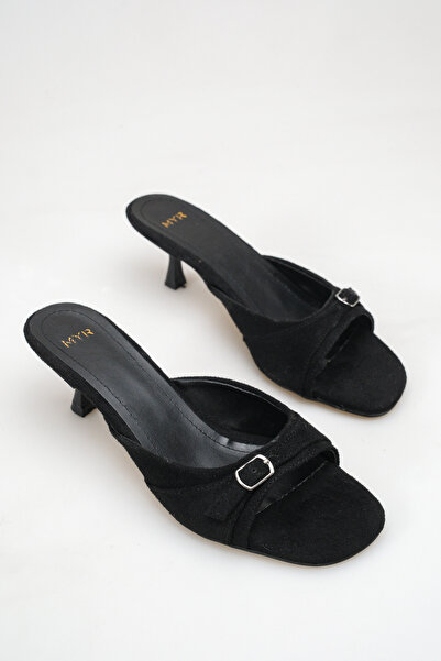 meyra'nın ayakkabıları Women's Buckle Heeled Sandals Black Suede