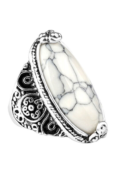 VeeShop Long vintage ring, oval stone and floral frame