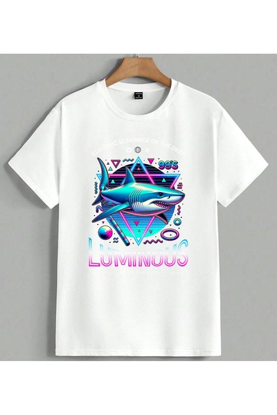 ELFERA S Neon Kopek Bali Synthwave Printed Unisex Oversize T-Shirt White