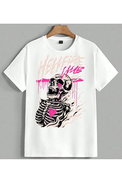 ELFERA Skeleton Crane Pink Needle Printed Unisex Oversize T-Shirt Bela
