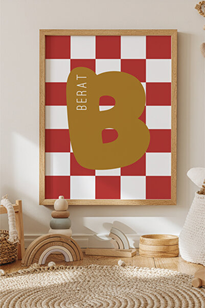 esnipix Kişiye Özel İsim Poster Çocuk Odası Harf Posteri Kareli Monogram Duva...