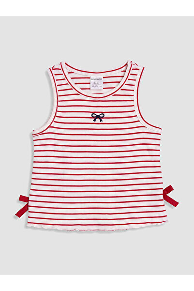 LC Waikiki Trendlucky Baby Girl T-Shirt with Oval Neckline, Striped Bow Detail