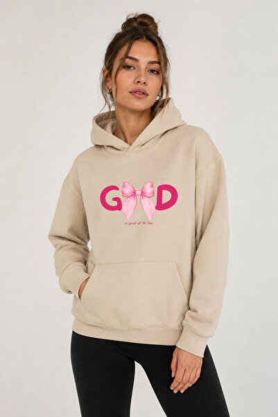 herkesemoda Good Ribbon Printed Hooded 2 Thread Raster Sweatshirt