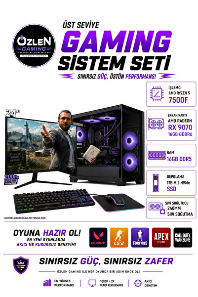 ÖZLEN XL39 RYZEN 5 7500F RX 9070 16GB 1TB M.2 SSD 16GB DDR5 RAM 24'' Full HD ...