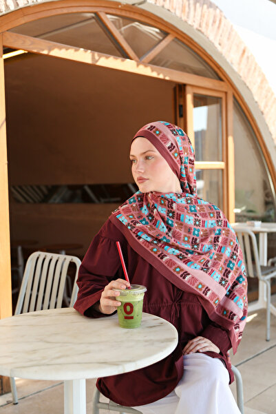 ENRİCO FERRİ Petra Folk Pattern Shawl - Dark Rose Turquoise