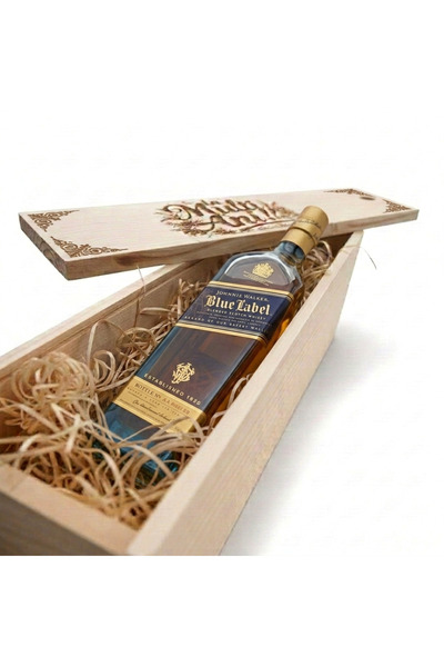 Johnnie Walker Pachet Cadou Cutie Lemn Personalizata Whisky Blue Label, 40%, ...