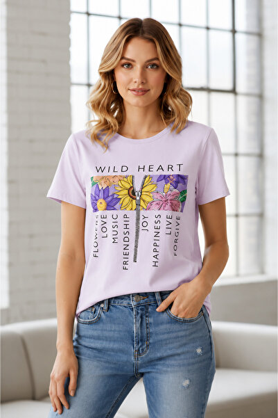 OEM Tricou casual de damă din bumbac cu imprimeu floral Wild Heart, TG-31