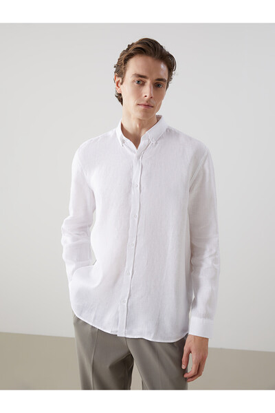 LC Waikiki Nevavm Slim Fit Long Sleeve 100% Linen Men's Shirt with Difference
