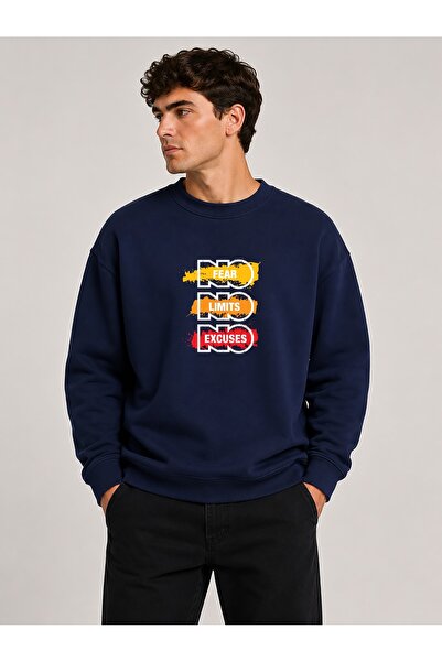 herkesemoda No Fear Print Detailed Crew Neck 2 Thread Sweatshirt