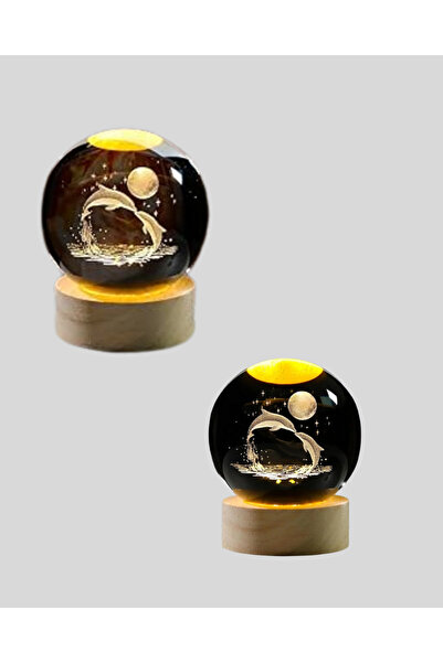 UCUZTEKNO Yunus Temalı Kristal Küre USB Işıklı Ahşap Altlıklı Gece Lambası
