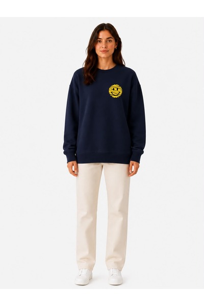 herkesemoda Emoji Print Detailed Embroidered 2 Thread Crew Neck Sweatshirt