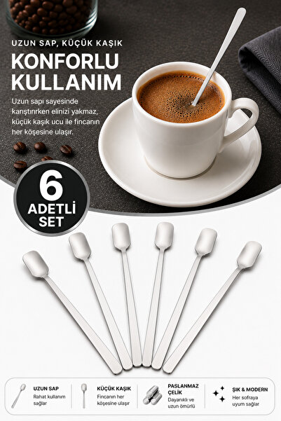 Binbirreyon 6 Pieces Coffee Spoon Set 147mm Long Spoon Stainless Steel Ra700