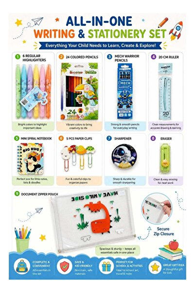Generic AYNI Kids 39-Piece Cute Stationery Set with Colored Pencils, Highligh...