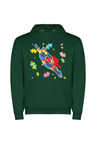 iLovePrints Colorful Puzzle Hero's Flight Φούτερ με κουκούλα σε χρώμα Πράσινο