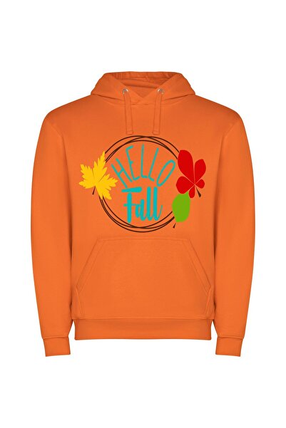 iLovePrints Hello Fall's Leafy Greeting Φούτερ με κουκούλα σε χρώμα Πορτοκαλί