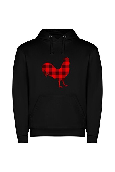 iLovePrints Regal Rooster Reigns Φούτερ με κουκούλα σε χρώμα Μαύρο