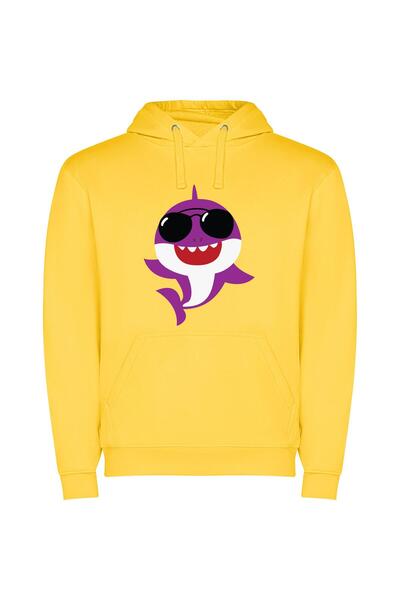 iLovePrints Shark Jamming in Style Φούτερ με κουκούλα σε χρώμα Κίτρινο