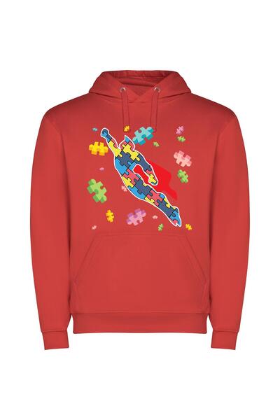 iLovePrints Colorful Puzzle Hero's Flight Φούτερ με κουκούλα σε χρώμα Κόκκινο