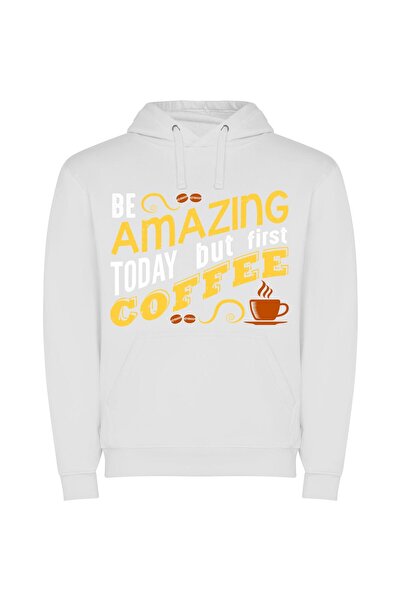 iLovePrints Coffee: The Amazing Elixir Φούτερ με κουκούλα σε χρώμα Λευκό