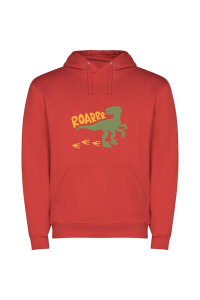 iLovePrints Rex's Roaring Raptor Φούτερ με κουκούλα σε χρώμα Κόκκινο
