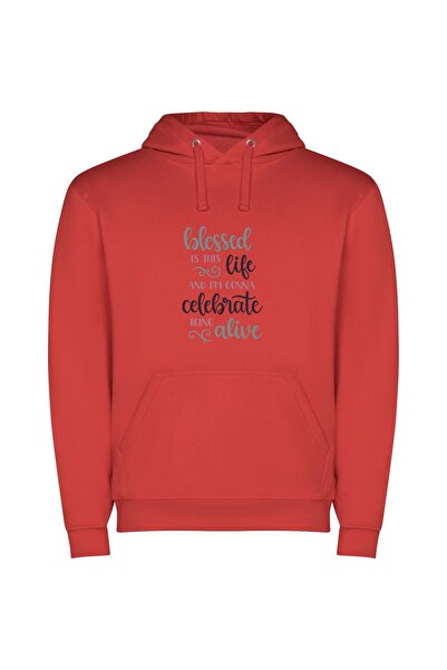 iLovePrints Blissful Life Declaration Φούτερ με κουκούλα σε χρώμα Κόκκινο