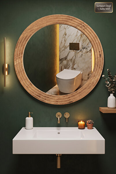 MONTESEV Antik Ahşap Oval Dekoratif Ayna Banyo Wc Lavabo Aynası Dresuar Boy K...