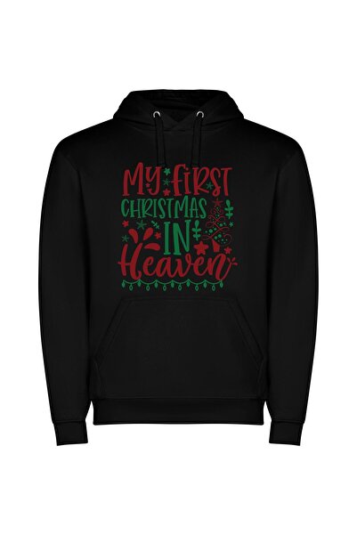 iLovePrints Heavenly Christmas Greetings Φούτερ με κουκούλα σε χρώμα Μαύρο