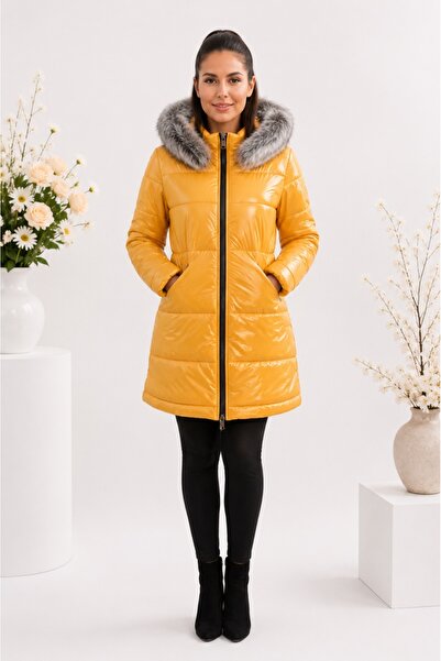 OEM Jacheta Alice ,lunga,design lucios,nuanta de galben