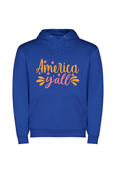 iLovePrints Colorful Americana View Φούτερ με κουκούλα σε χρώμα Μπλε