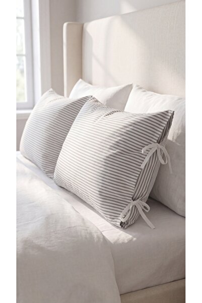 kesenegore 2-Piece Cotton Fabric Striped Lace Pillowcase 50X70 cm