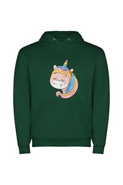 iLovePrints Magical Rainbow Unicorn Φούτερ με κουκούλα σε χρώμα Πράσινο