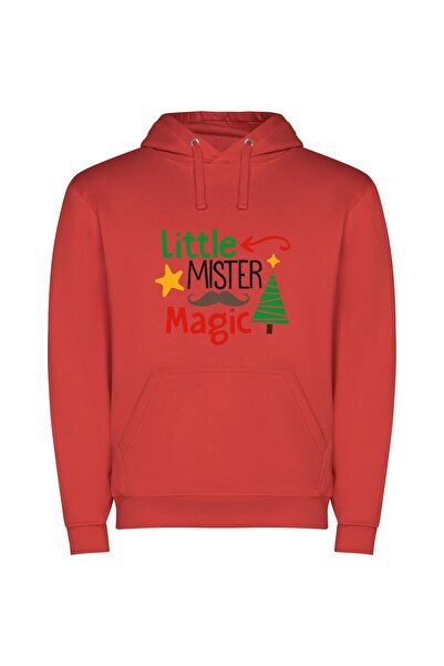 iLovePrints Mystic Christmas Mustache Magic Φούτερ με κουκούλα σε χρώμα Κόκκινο
