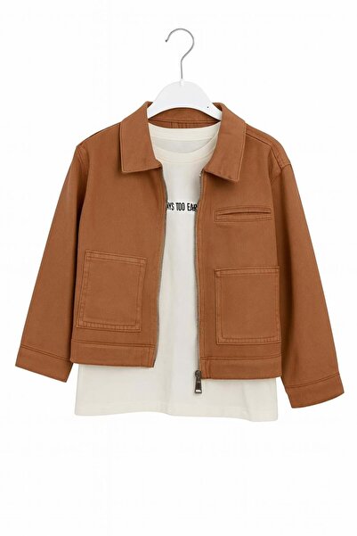 Mackays Boy's Pocketed Denim Zipper Jacket 4-8 Years Old Camel