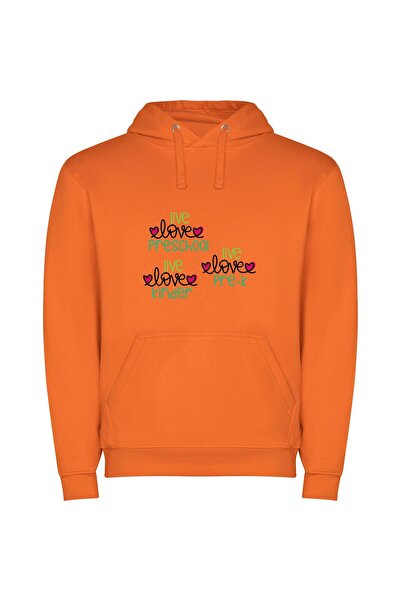 iLovePrints Live, Love, Preschool Life Φούτερ με κουκούλα σε χρώμα Πορτοκαλί