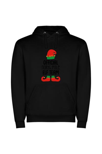iLovePrints North Pole Elf Crew Φούτερ με κουκούλα σε χρώμα Μαύρο