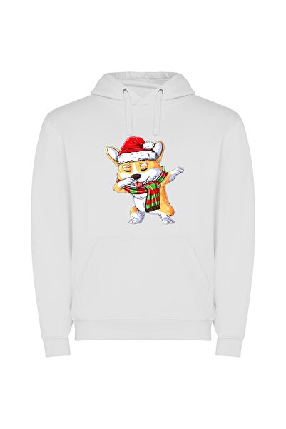 iLovePrints Festive Canine Sticker Collection Φούτερ με κουκούλα σε χρώμα Λευκό