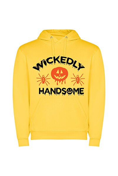 iLovePrints Whacky Jack-o'-Lantern Sign Φούτερ με κουκούλα σε χρώμα Κίτρινο