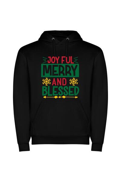 iLovePrints Blessed Holidays of Joy Φούτερ με κουκούλα σε χρώμα Μαύρο