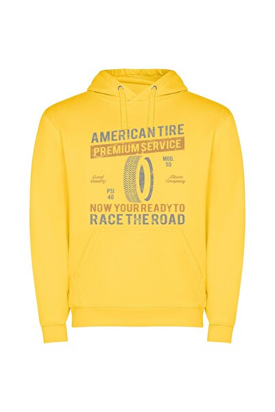 iLovePrints Road-Ready Premium Tire Φούτερ με κουκούλα σε χρώμα Κίτρινο